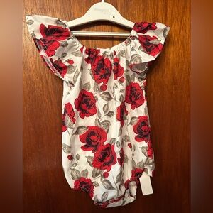 NWT- SHEIN Kids Floral Off-Shoulder Top - Red & White